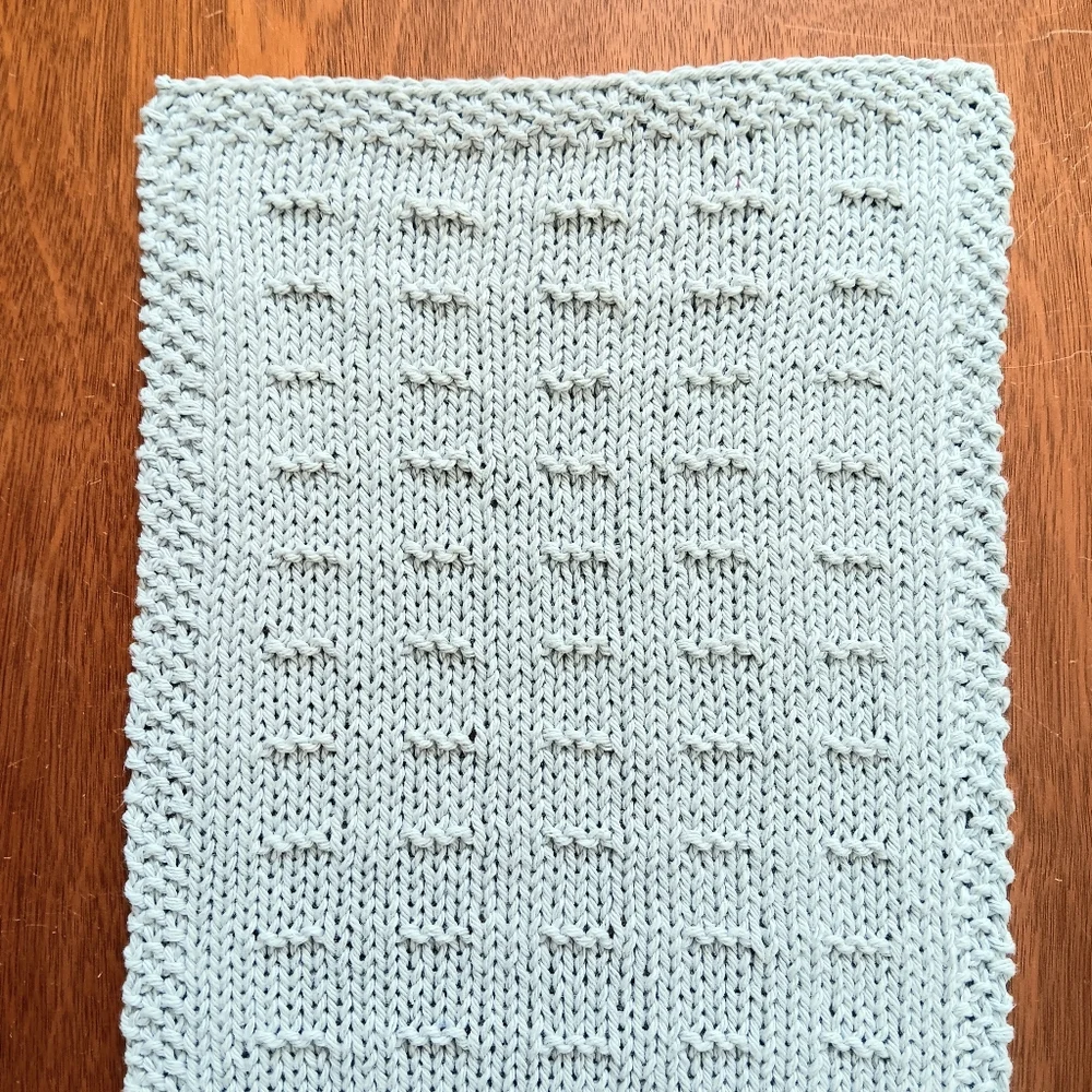 Hand Crafted Hand Knit Light Silver Gray Textured Dash Stripe Cotton Hand Towel